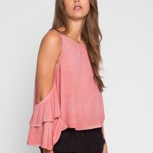 Wet Seal Cold Shoulder Canyon Sky Top in Coral